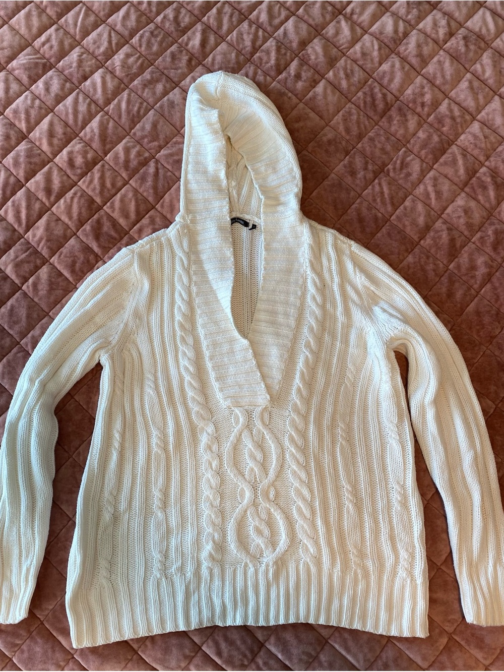 Daisy Fuentes Cream Cable-Knit Hooded Sweater Women’s Size 2x